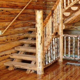 peeled log stair case
